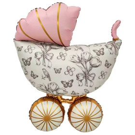 Шар фигура "Коляска ретро", розовый сатин