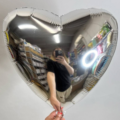 Шар сердце серебро металлик, 46 см