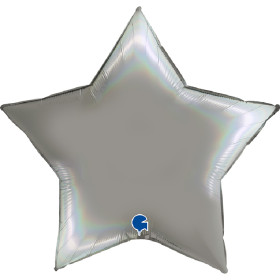 Шар Звезда 91 см, голография серебро