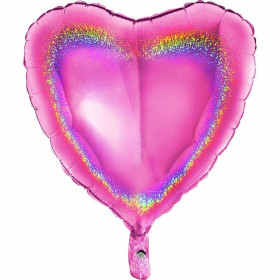 Шар Сердце розовое 46 см, голография