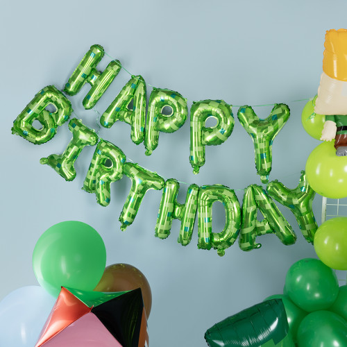 Буквы, мини-надпись "С Днем Рождения (Happy Birthday)", пиксели, зеленый