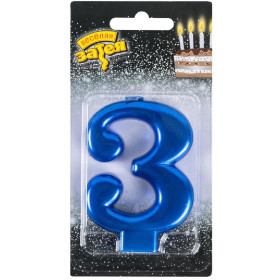 Свеча-цифра "3", синяя