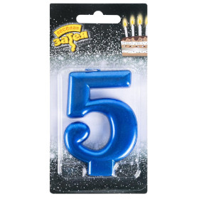 Свеча-цифра "5", синяя