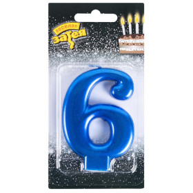Свеча-цифра "6", синяя