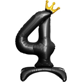Шар-цифра 4 Золотая корона, черная, на подставке, 81 см