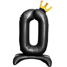 Шар-цифра 0 Золотая корона, черная, на подставке, 81 см