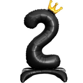 Шар-цифра 2 Золотая корона, черная, на подставке, 81 см