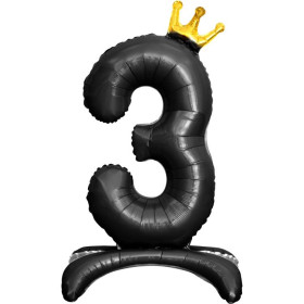 Шар-цифра 3 Золотая корона, черная, на подставке, 81 см