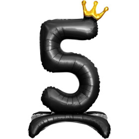 Шар-цифра 5 Золотая корона, черная, на подставке, 81 см