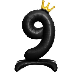 Шар-цифра 9 Золотая корона, черная, на подставке, 81 см