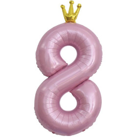 Шар цифра 8 с короной, 102 см, розовая