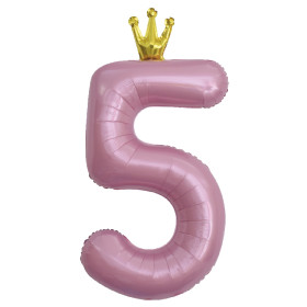 Шар цифра 5, золотая корона, розовый