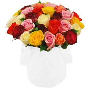 25 разноцветных Роз в коробке, 40 см