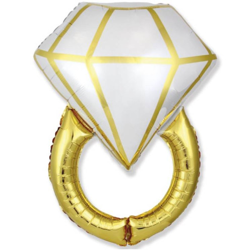 Шар фигура "Кольцо с бриллиантом", бело-золотое