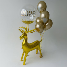Композиция из шаров "Золотой Новый Год", с оленем