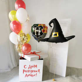 Коробка-сюрприз с шарами на День рождения "Хогвартс"