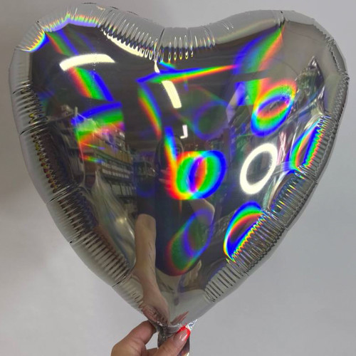 Шар сердце белое голография, 46 см