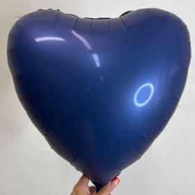 Шар сердце темно-синий сатин, 46 см