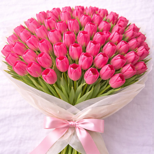 Букет из 80 розовых тюльпанов