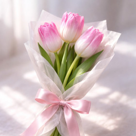 Букет из 3 бело-розовых тюльпанов