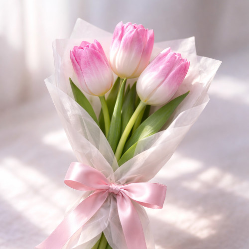 Букет из 3 бело-розовых тюльпанов