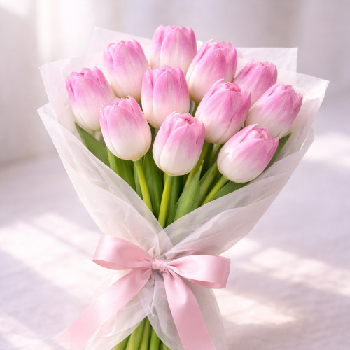 Букет из 10 бело-розовых тюльпанов