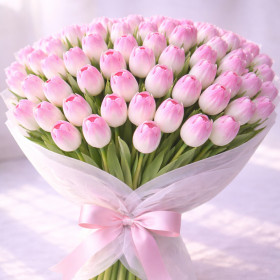 Букет из 91 бело-розового тюльпана