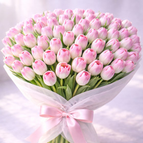 Букет из 101 бело-розового тюльпана