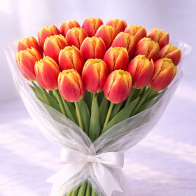 Букет из 21 красно-желтого тюльпана