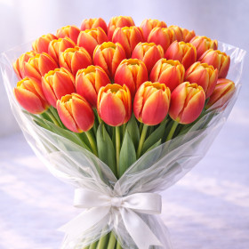 Букет из 31 красно-желтого тюльпана