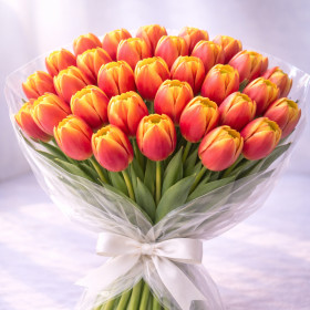 Букет из 41 красно-желтого тюльпана