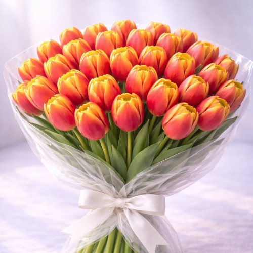 Букет из 40 красно-желтых тюльпанов