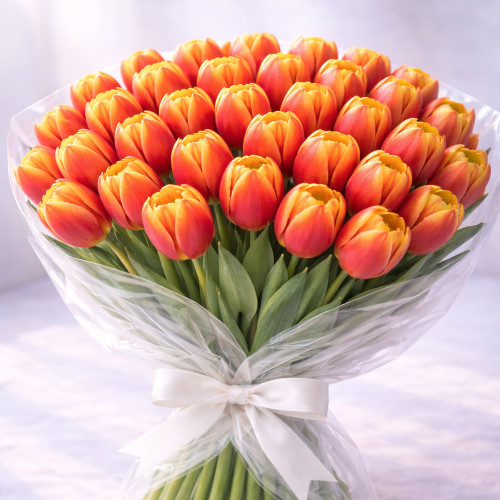 Букет из 50 красно-желтых тюльпанов