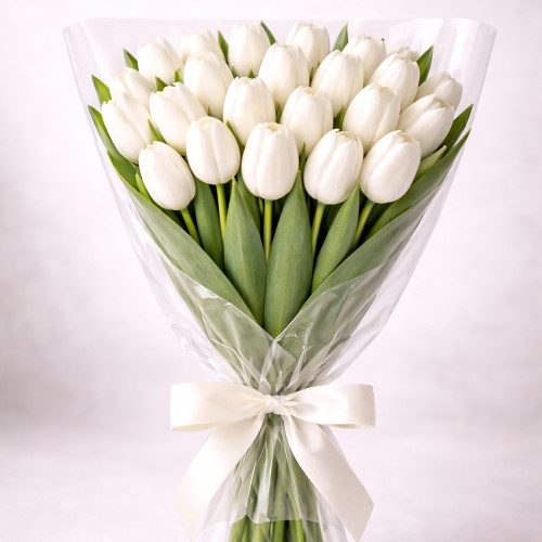Букет из 25 белых тюльпанов