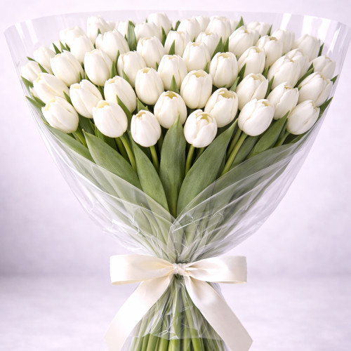 Букет из 80 белых тюльпанов
