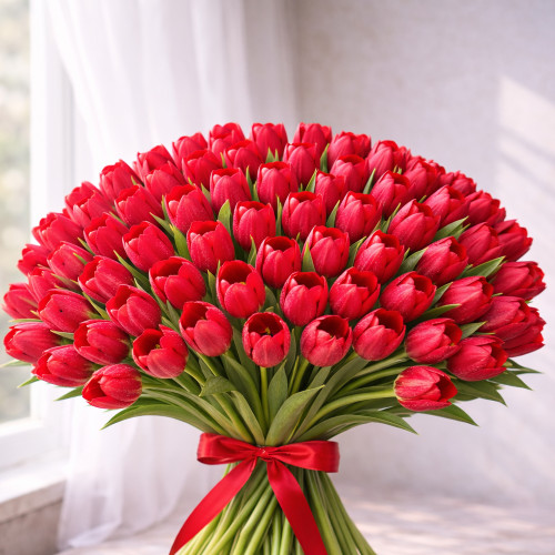 Букет из 80 красных тюльпанов