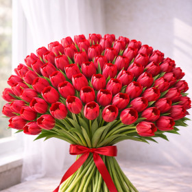 Букет из 90 красных тюльпанов