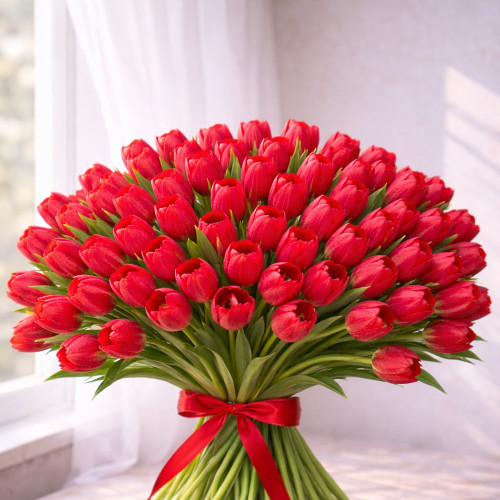 Букет из 100 красных тюльпанов