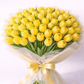 Букет из 80 желтых тюльпанов