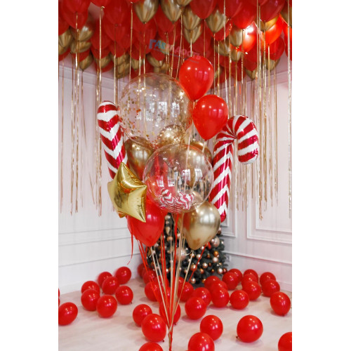 Фонтан из шаров "Новогодняя трость"