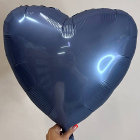 Шар сердце стальной синий сатин, 46 см