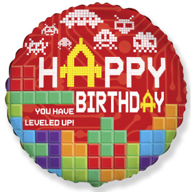Шар круг "Пиксели. Happy Birthday"