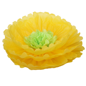 Цветок из бумаги желтый, центр салатовый