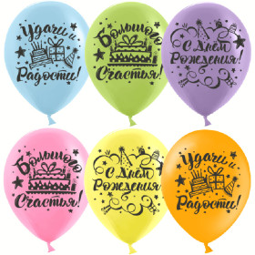 Латексный шар "С Днем Рождения, Удачи и Радости!"