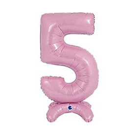 Шар-цифра 5 Пастель Pink (розовая) на подставке