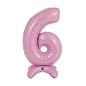 Шар-цифра 6 Пастель Pink (розовая) на подставке