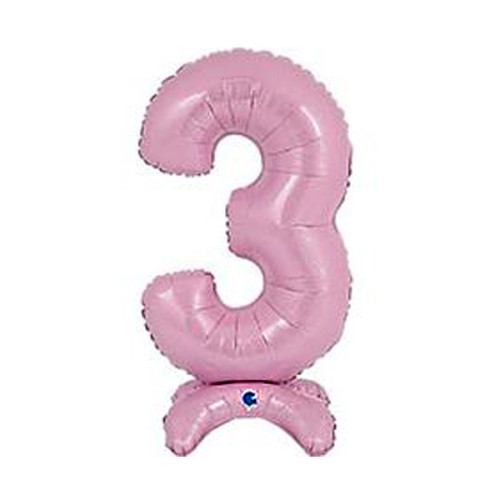 Шар-цифра 3 Пастель Pink (розовая) на подставке