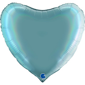 Шар сердце 91 см, лазурно-голубой, голография