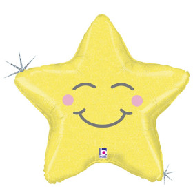 Шар звезда 66 см, желтый с улыбкой