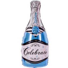 Шар фигура "Бутылка шампанского", голубая